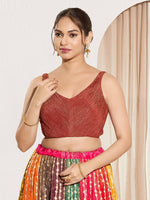 Thumbnail for Joban Fashion Rust Tissue Padded Blouse With Sweetheart Neck Sleeveless - Distacart