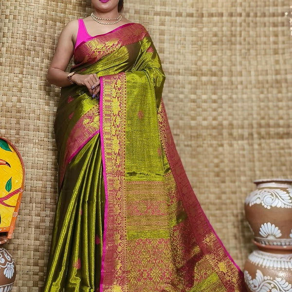 Exclusive Collection Olive Pink Beautiful Tissue Benarasi Saree