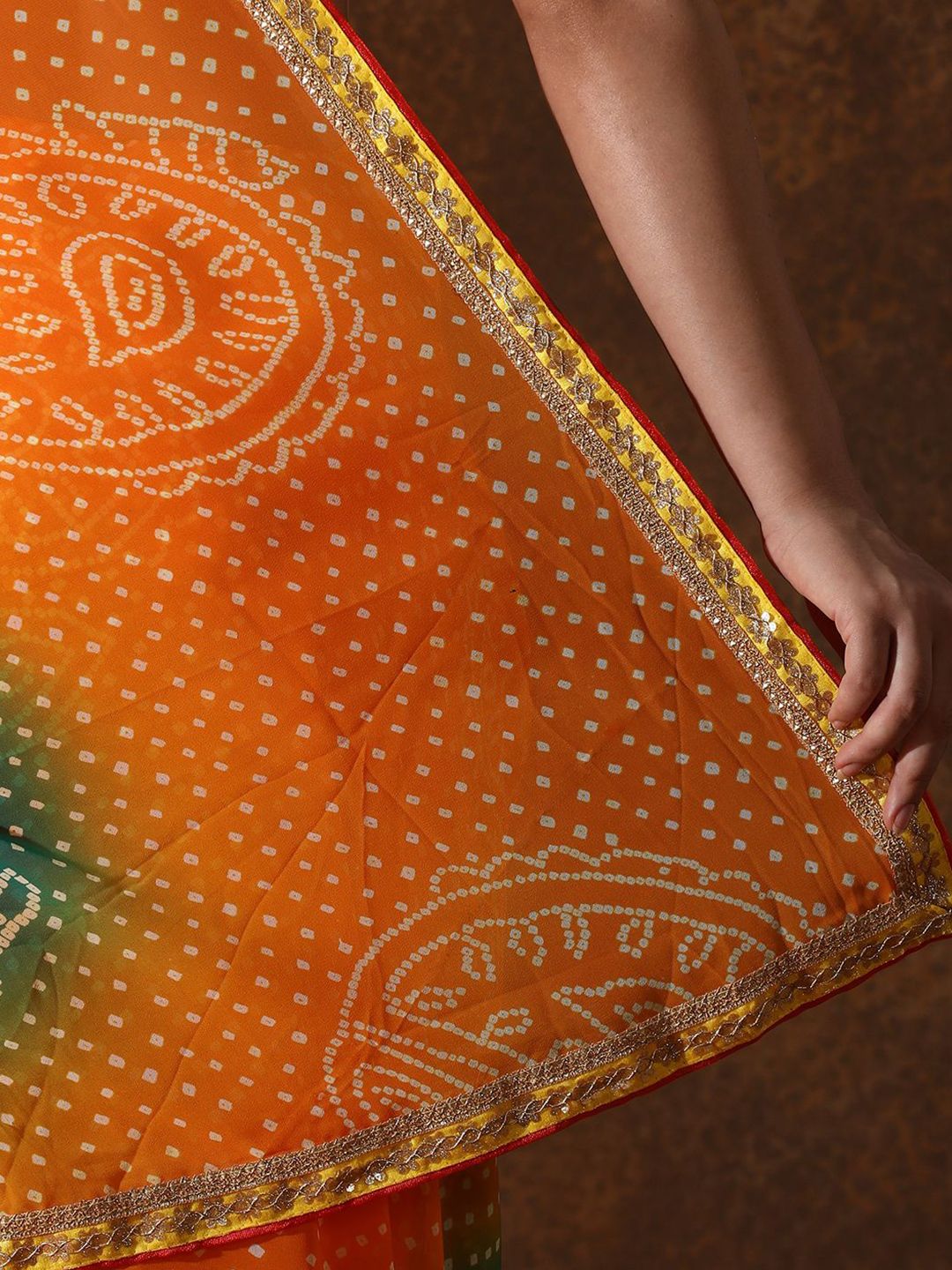 Mitera Bandhani Sequinned Organza Bandhani Saree - Distacart