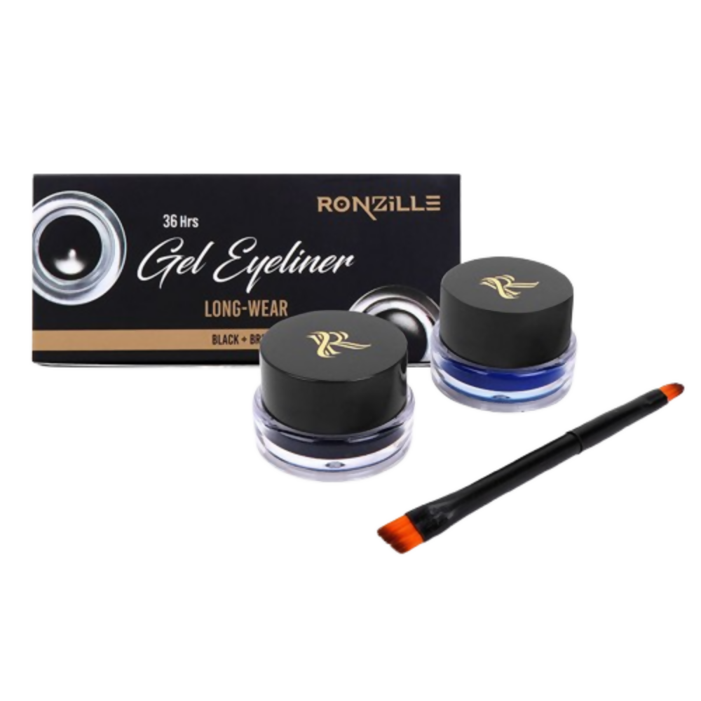 Ronzille 36Hr Waterproof And Smudge Proof Long Wear Gel Eyeliner With Brush - Black And Blue - Dista