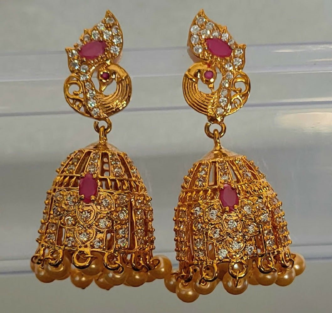AD Ruby Peacock Jhumkas - Distacart