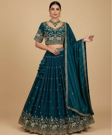 Lehenga Mart Tealblue Vichitra Silk Designer Bollywood Style Wedding Wear Lehenga Choli - Dista