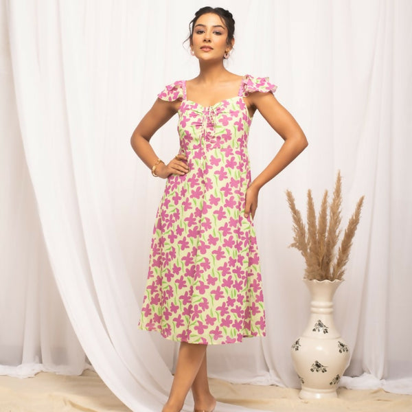 FIORRA Women's Pink Georgette Floral Printed Dress - Distacart