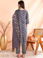 Thumbnail for Ode by House of Pataudi Printed Thread Work Pure Cotton Kurta With Trousers & Dupatta - Distacart