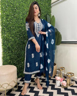 Thumbnail for Preksha Creation Reyon Cotton Top With Chikankari Embroidery Work With Blue Women Gown With Dupatta And Pant - Blue - Distacart