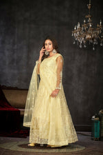 Thumbnail for Jyoti Fashion Women's Cream Net Embroidered Anarkali Kurta Pant Set With Dupatta - Distacart