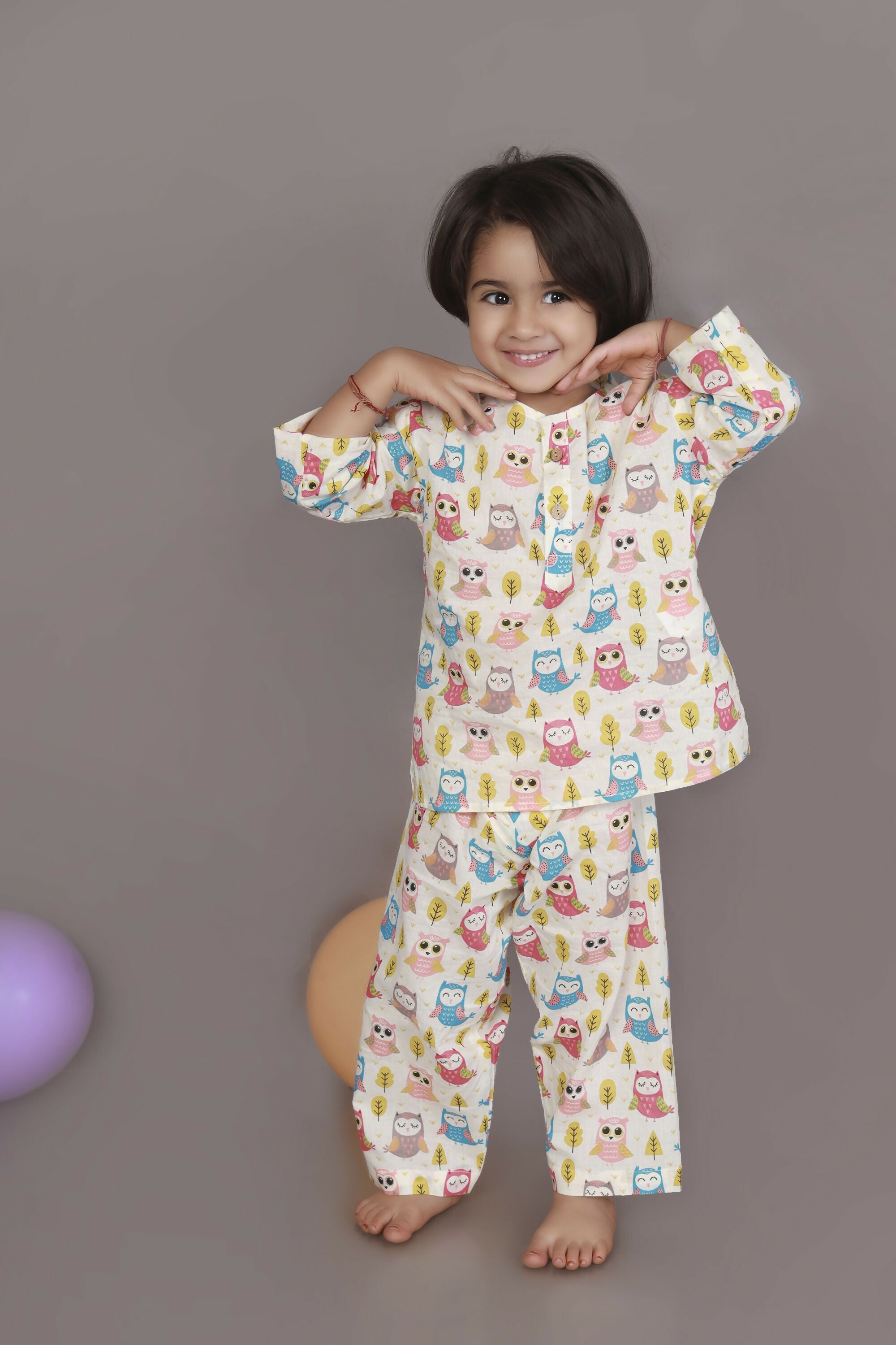 Breathables Wine Cotton Camel Print Night Suit For Kids - Dista