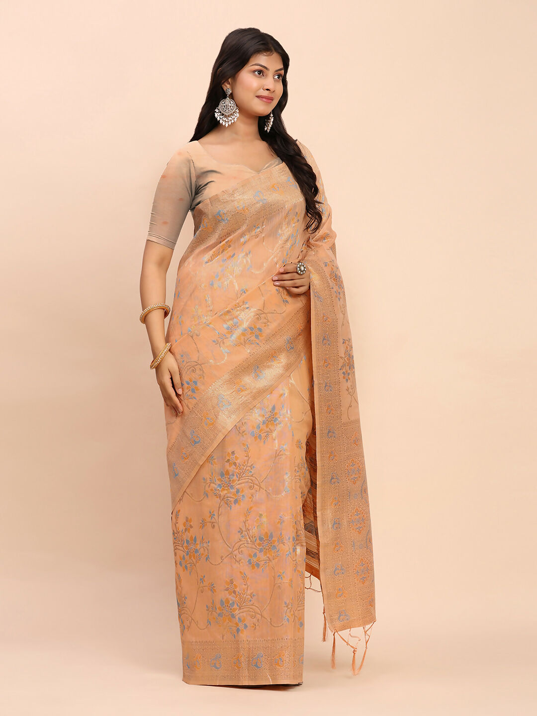 Astita Linen Cotton Orange Saree