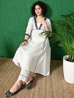 Thumbnail for Sangria Square Neck Mirror Work Pure Cotton A-Line Kurta With Trouser