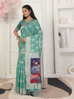 Thumbnail for Astita Linen Cotton Rama Green Saree