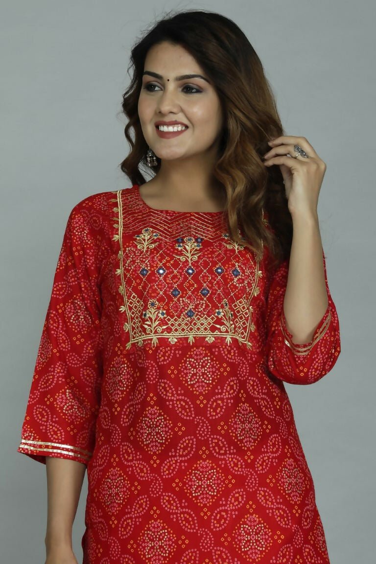 Alvano Printed Stylish A-line Kurti with Sharara set for Women and Girls Rayon (Orange) - Distacart