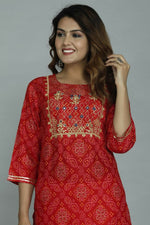 Thumbnail for Alvano Printed Stylish A-line Kurti with Sharara set for Women and Girls Rayon (Orange) - Distacart