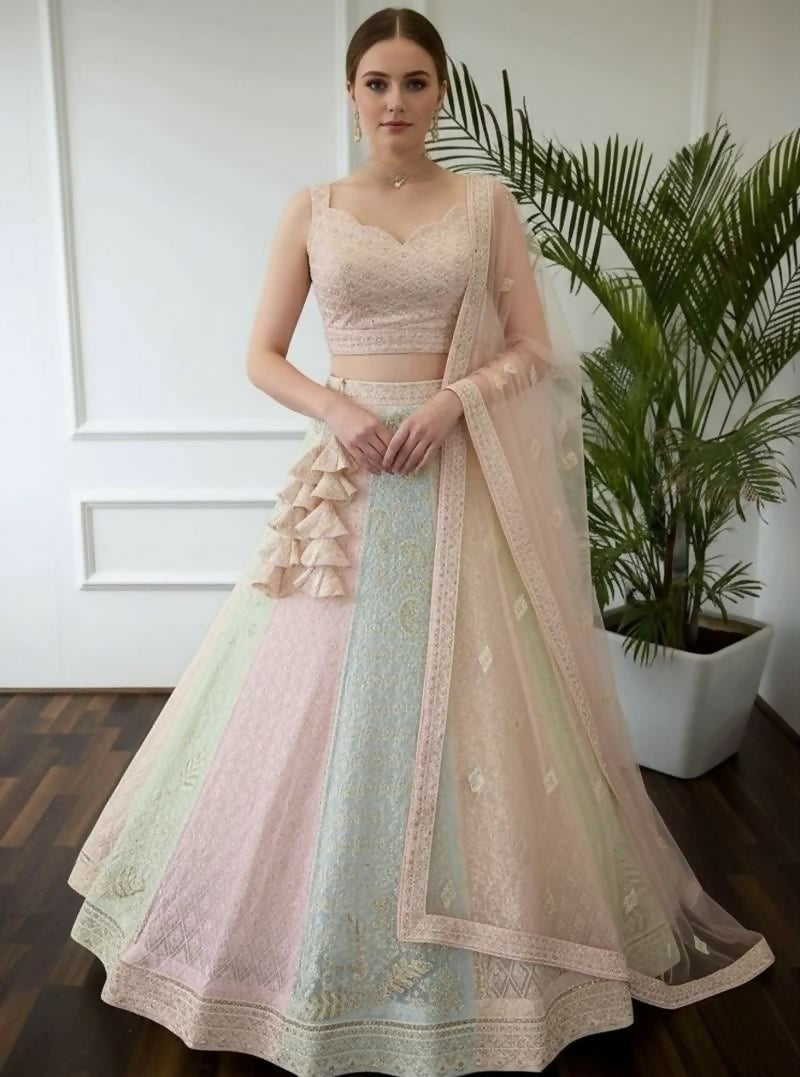 Lehenga Mart Rainbow Faux Georgette Designer Bollywood Style Wedding Wear Lehenga Choli - Dista