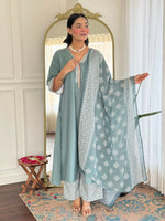 Thumbnail for The52 Women's Beautiful Rayon Fabric Embroidery Work A-Line Kurta Pant and Dupatta Set - Distacart