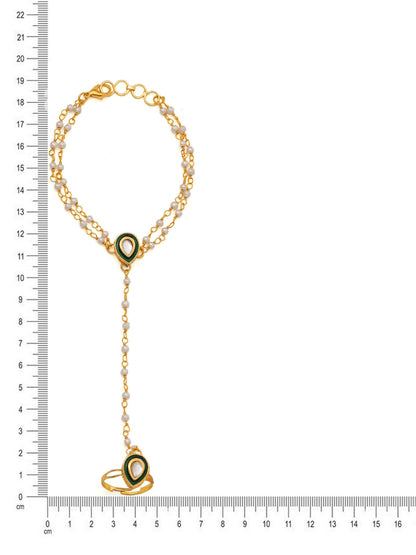 Ruby Raang Gold Green Meenakari Kundan Haath Phool - Distacart
