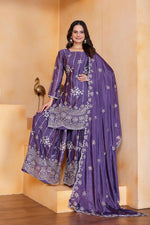 Thumbnail for Joban Fashion Purple Silk Embroidered Sharara Set - Distacart