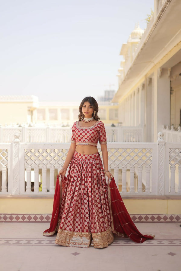 Preksha Creation Pure Dyable Viscose Jacquard With Embroidered Sequins Work Women Lehenga Choli - Red - Distacart