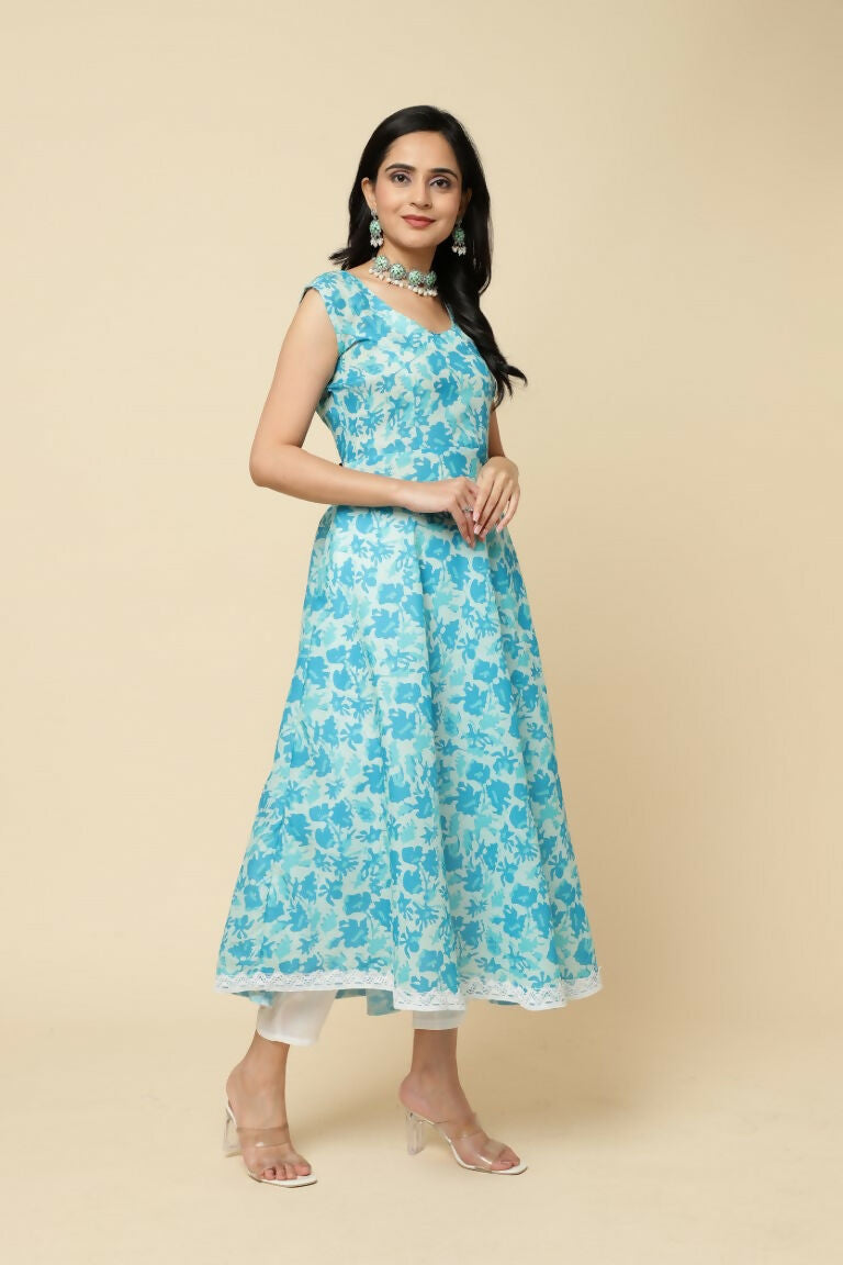 Designer Stylish Skyblue Cotton Blend Stitched Suit With Dupatta - Tanisha - Distacart