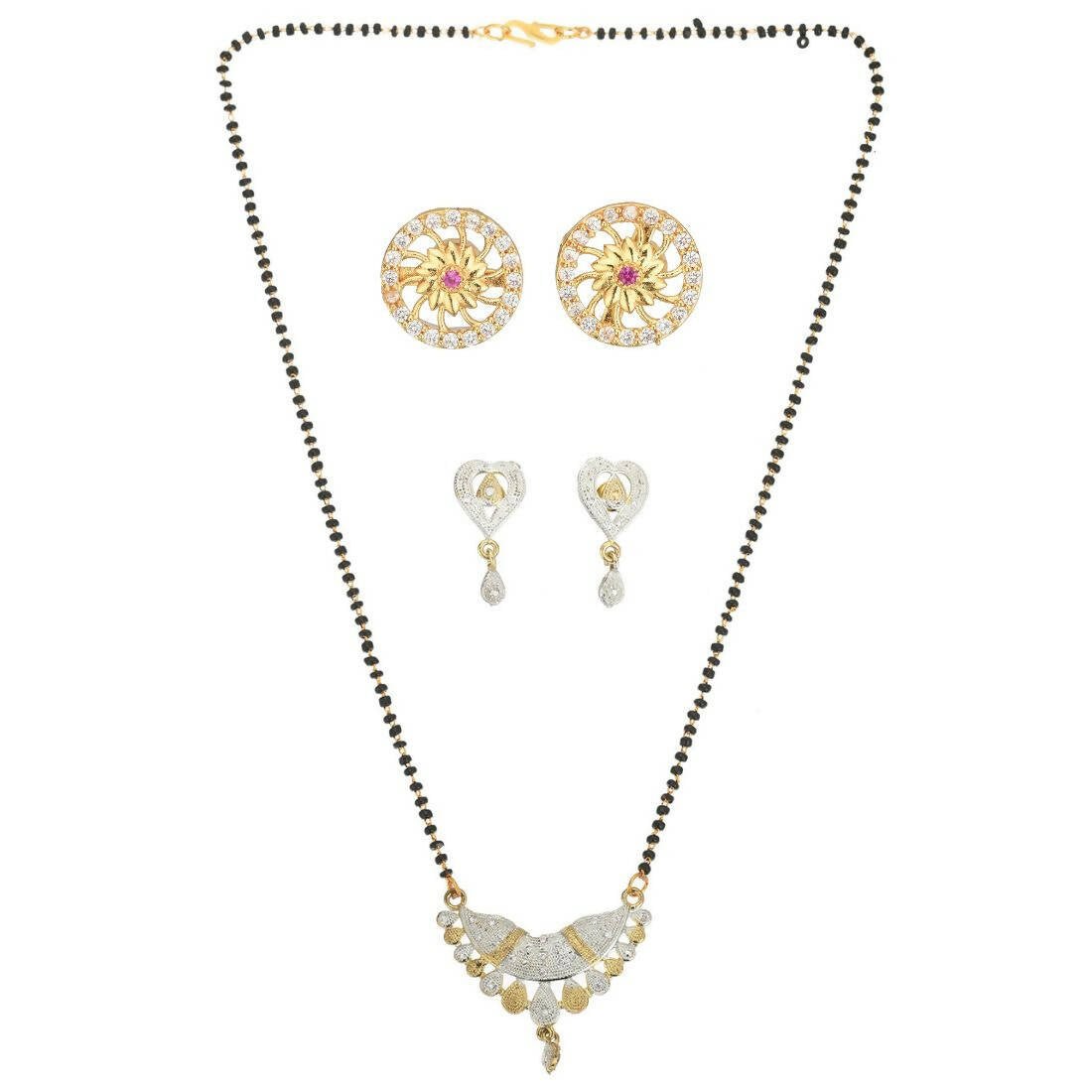 AanyaCentric Gold Plated Mangalsutra with Pendant, 2 Pair Earrings - Distacart