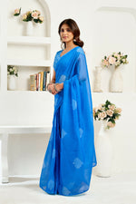 Thumbnail for Vastranavya Blue Digital Printed Linen Ready To Wear Designer Saree with Unstitched Blouse - Distacart