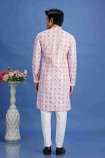 Thumbnail for Raivat Ethnic Cotton Embroidery Kurta Pajama In Pink Colour - Dista