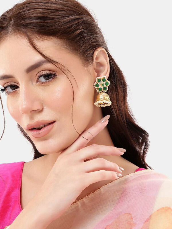 Nuyug 22K Gold Plated Panna Jhumki Earrings