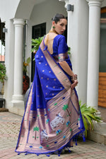 Thumbnail for Vishnu Weaves Women's Royal Paithani Silk Zari Woven Saree with Blouse