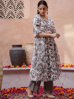 Thumbnail for Sangria Off White Floral Printed Pure Cotton Kurta & Trouser With Dupatta