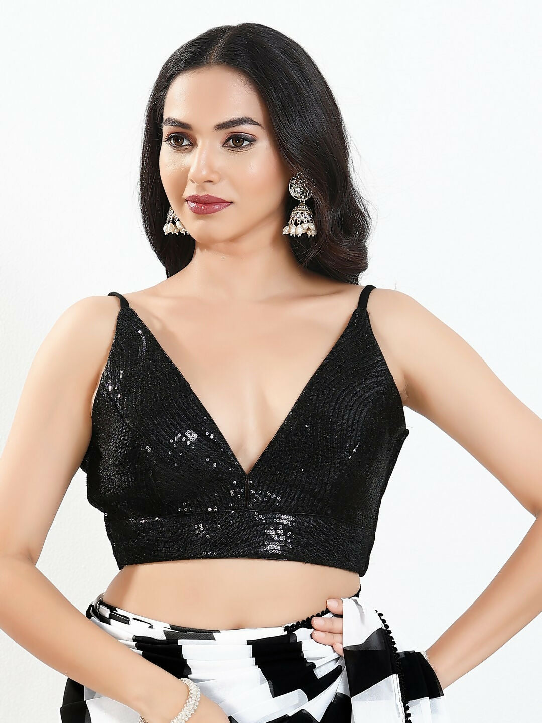 Joban Fashion Black Sequin Padded Blouse With V Neck Sleeveless - Distacart