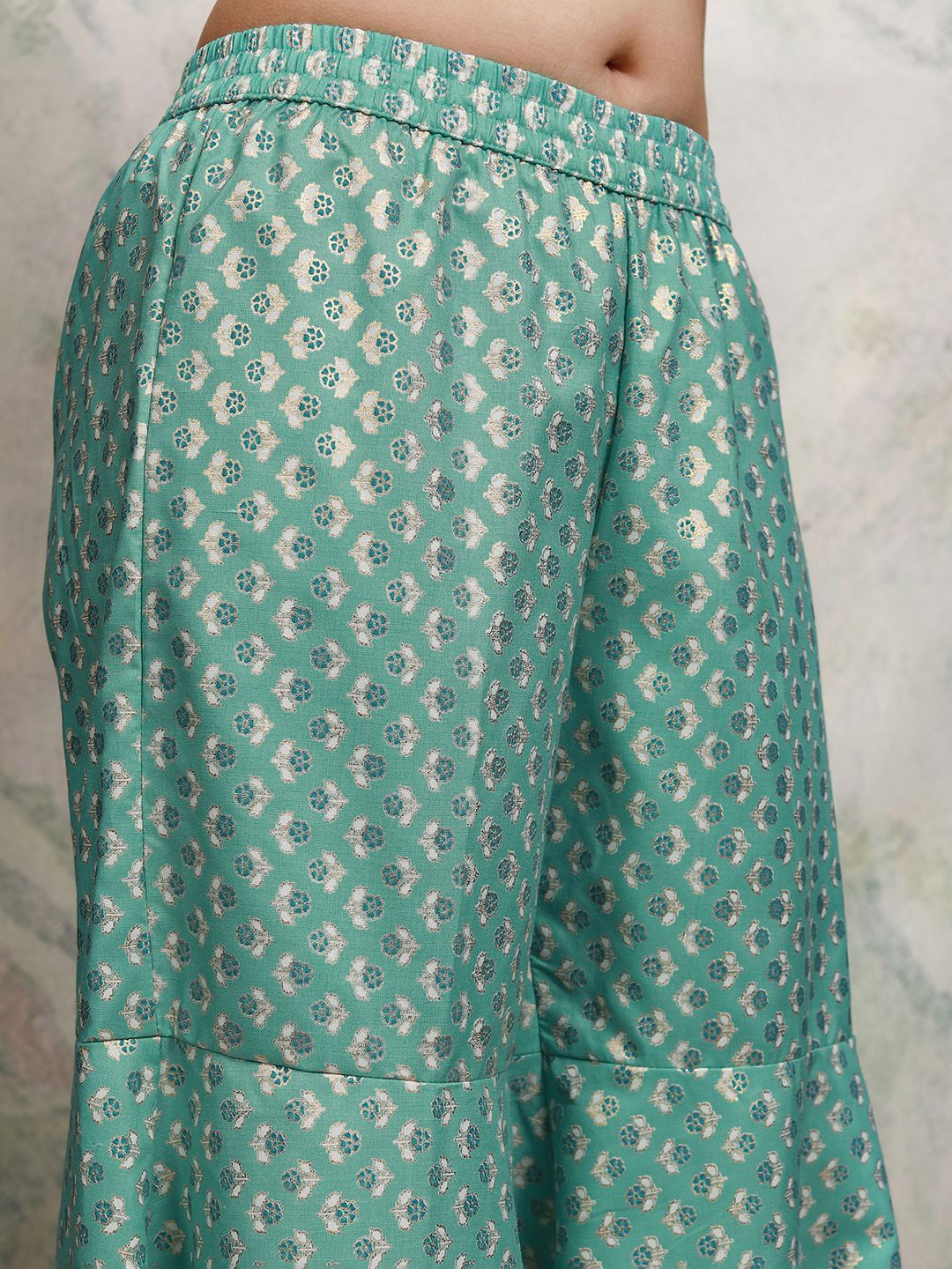 Vishudh Floral Printed Keyhole Neck Anarkali Kurta with Sharara & Dupatta