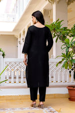 Thumbnail for The52 Black Women's Beautiful Viscose Chanderi Fabric Embroidered Work Straight Kurta Pant and Dupatta Set - Distacart