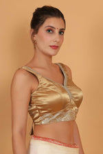 Thumbnail for Joban Fashion Silk Zari And Sequence Work Padded Blouse - Gold