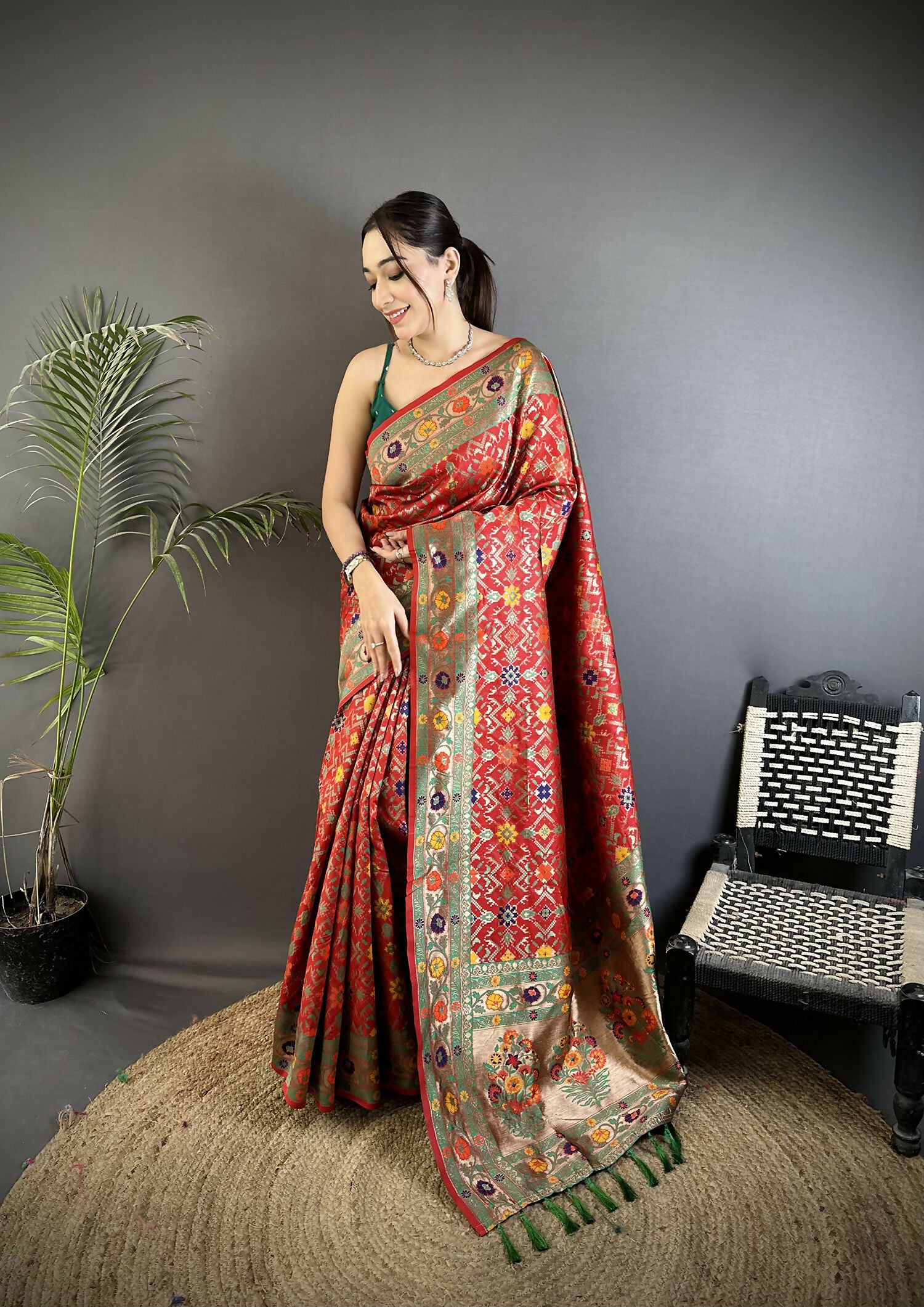 Joban Fashion Red Banarasi Soft Silk Woven Saree