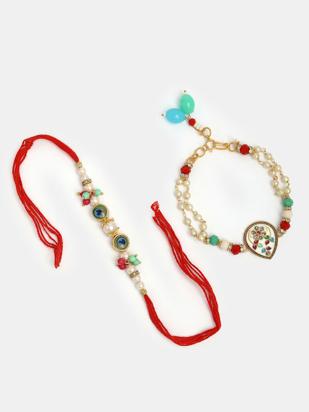 NVR Women & Men Set of 2 Multicolor Artificial Beads Bhaiya Bhabhi Rakhi With Roli Chawal & Chocolate - Distacart