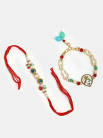 Thumbnail for NVR Women & Men Set of 2 Multicolor Artificial Beads Bhaiya Bhabhi Rakhi With Roli Chawal & Chocolate - Distacart