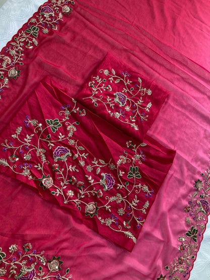 Teeya Creation New Exclusive Wedding Wear Georgette Saree-Pink - Dista