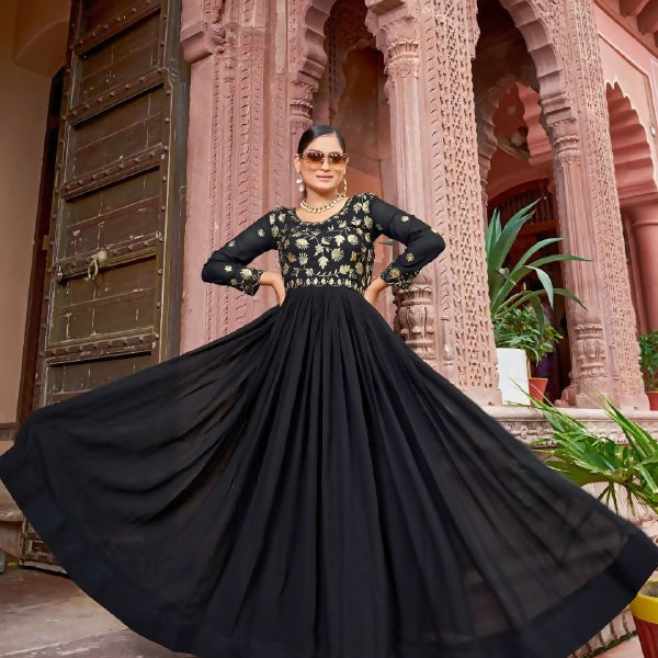 Joban Fashion Black Readymade Dress With Sequins embroidery Work