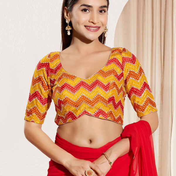 Joban Fashion Yellow Chiffon Padded Blouse With Square Neck Elbow Sleeves - Distacart