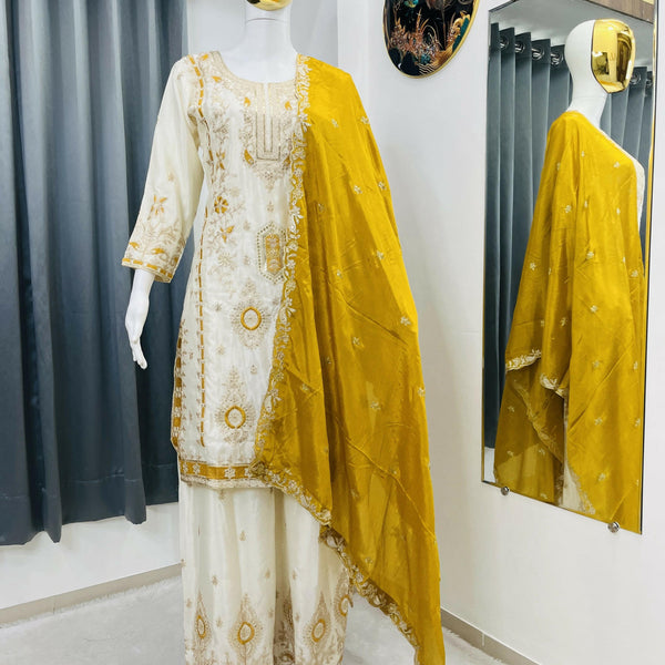 Teeya Creation White Color Chinon Silk Party Wear Trending Palazzo Set - Distacart