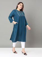 Thumbnail for Sztori Plus Size Floral Yoke Design Thread Work Straight Kurta