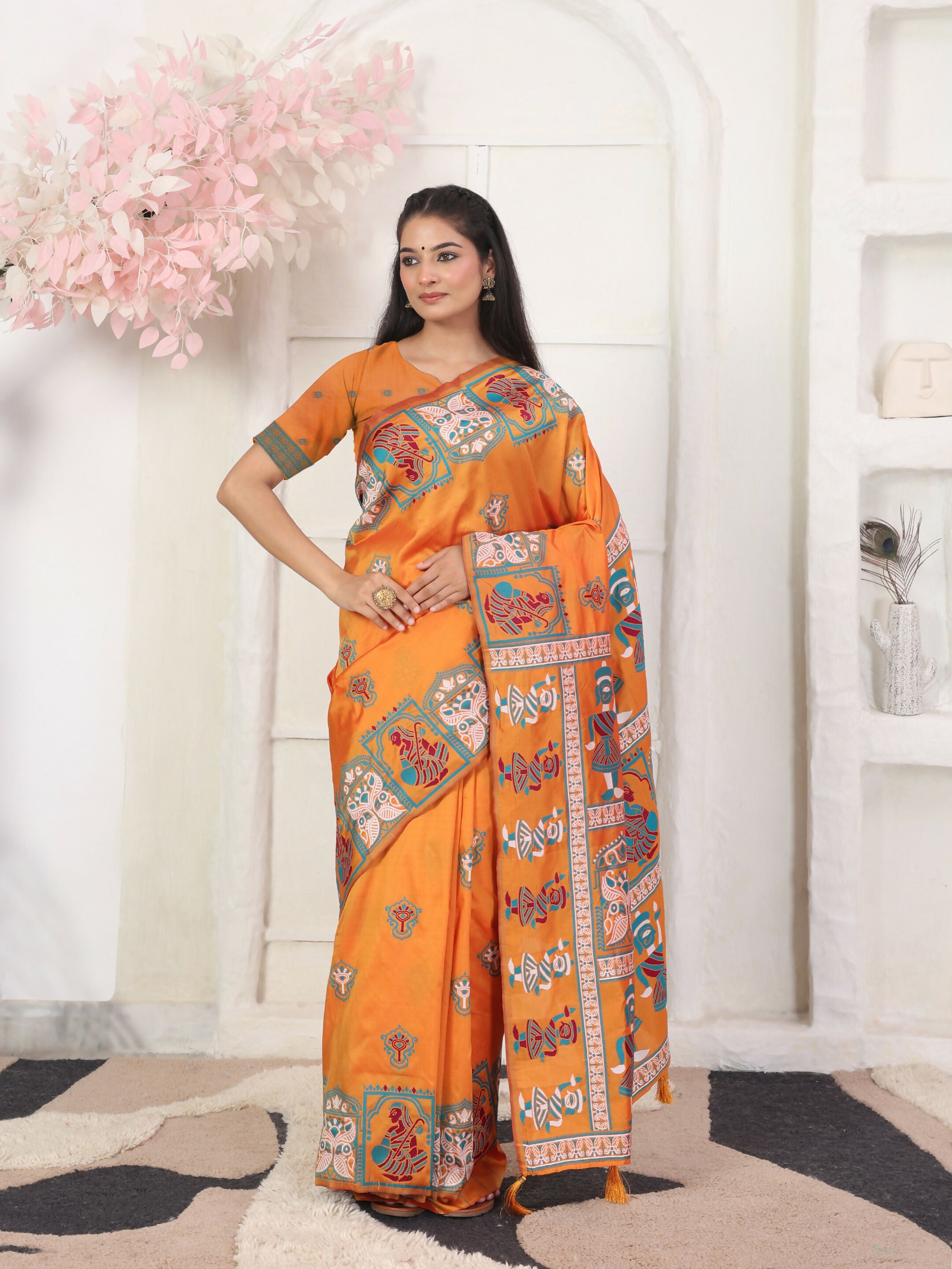 Astita Silk Blend Orange Saree