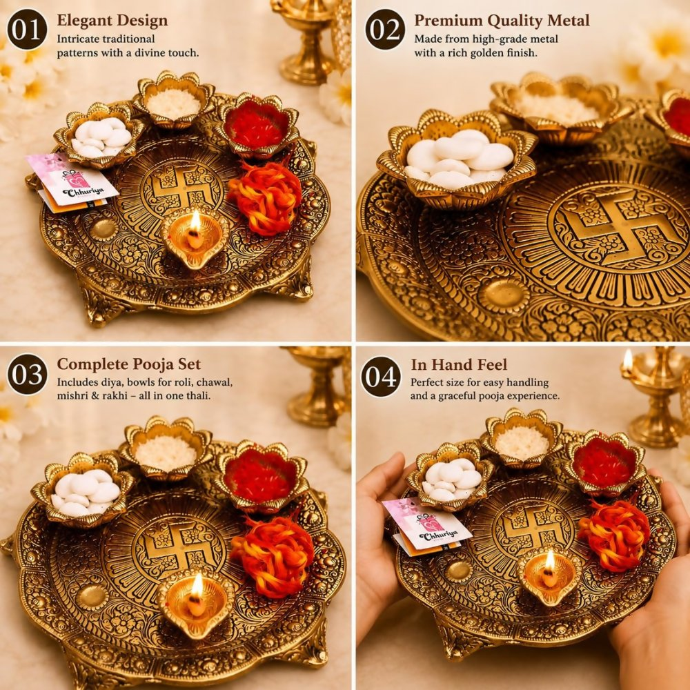 Chhariya Crafts Metal Pooja Thali With Diya - Dista