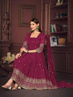 Thumbnail for Jyoti Fashion Women's Rani Pink Georgette Embroidered Anarkali Kurta Pant Set With Dupatta - Distacart