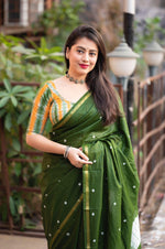 Thumbnail for Mehndi Chanderi Cotton Block Print Saree with Unstitched Blouse - Hiral Fashion - Distacart