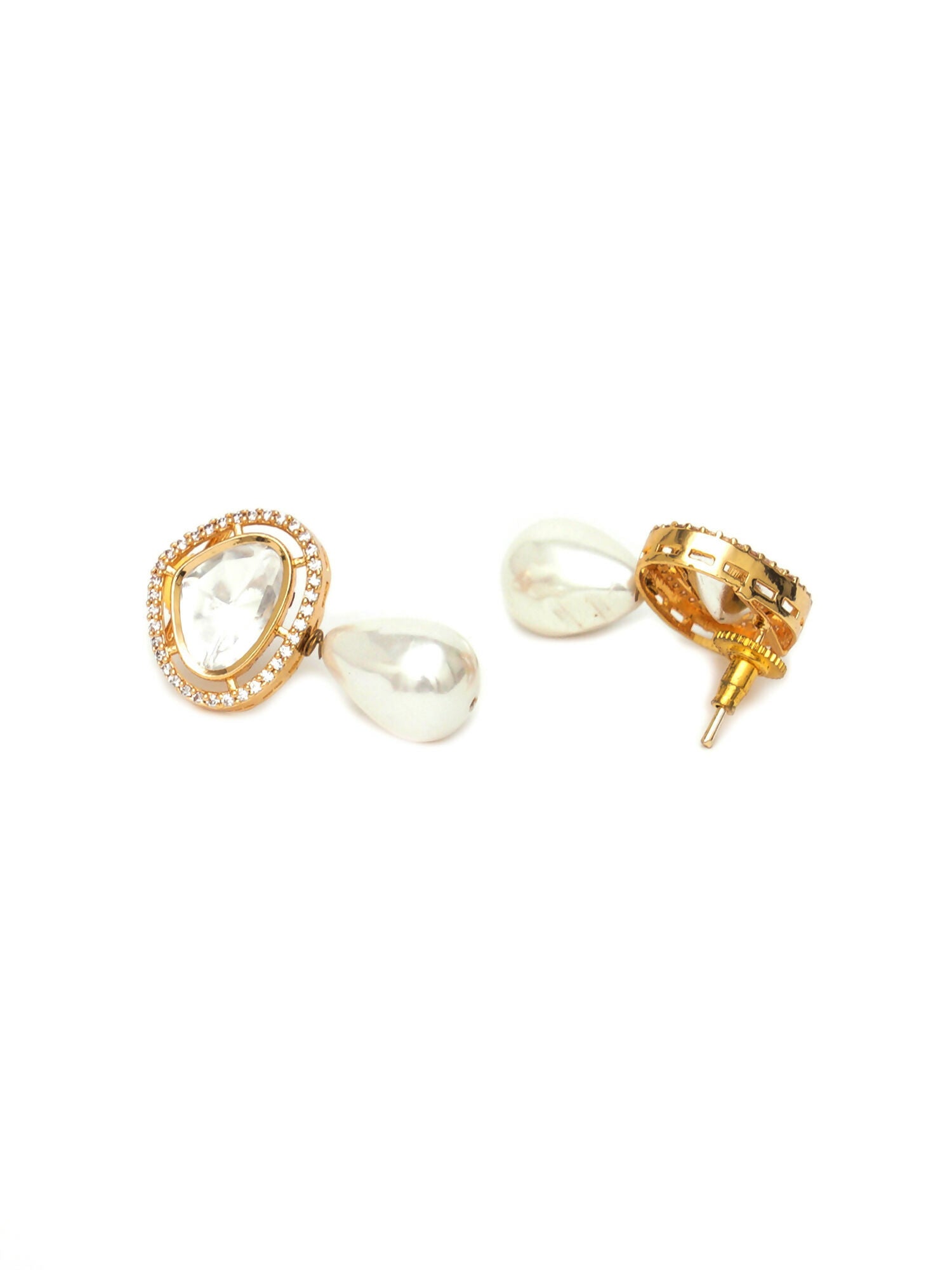 Kundan Studs with Pearl Drop (Gold) - Ruby Raang - Distacart