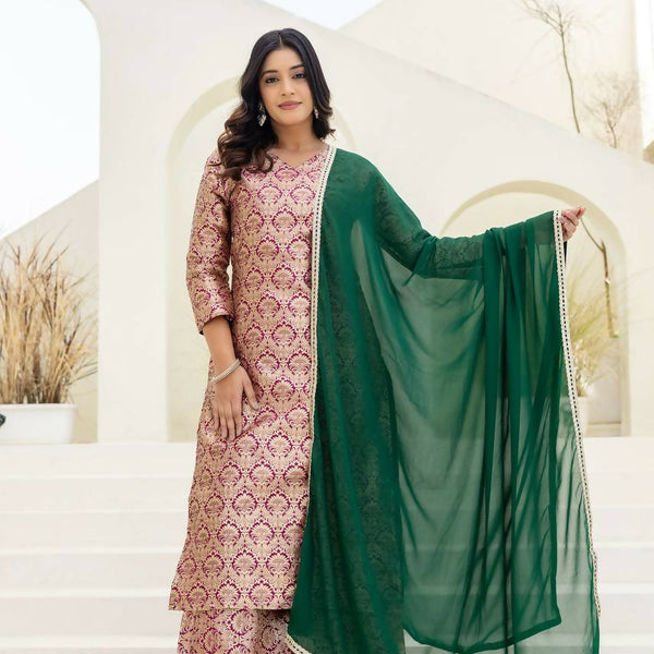 Joban Fashion Peach Jacquard Embroidered Sharara Set - Distacart