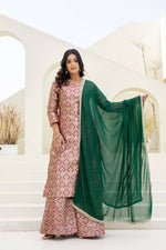 Thumbnail for Joban Fashion Peach Jacquard Embroidered Sharara Set - Distacart