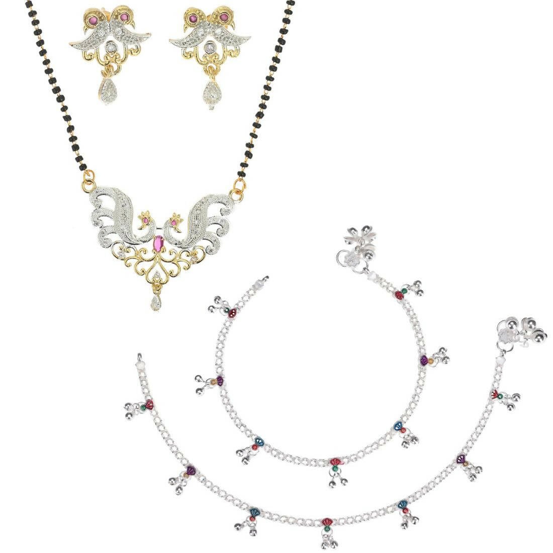 AanyaCentric Gold-plated Mangalsutra Pendant Earring Set & Silver Plated Anklet - Distacart