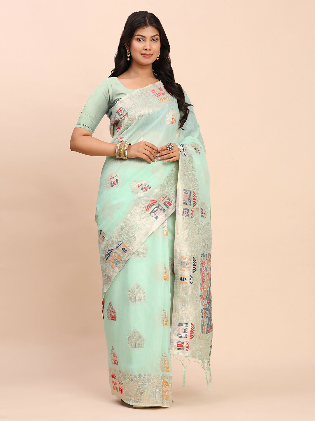Astita Linen Cotton Sea Green Saree