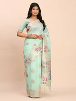 Thumbnail for Astita Linen Cotton Sea Green Saree